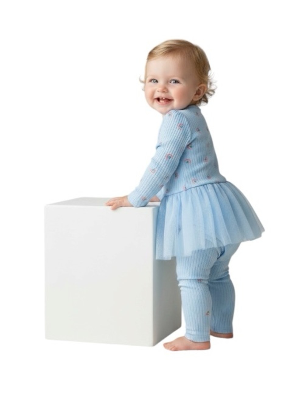 wonder nation Baby Blue Ribbed Rainbow Bodysuit And Tulle Skeggings Set - Picture 3 of 8